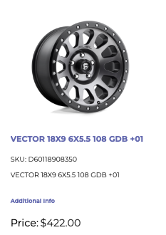 18x9 Fuel Vector Rims 6x139.7