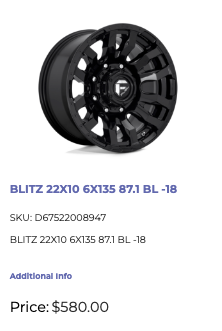 22x10 Fuel Blitz Rims 6x135