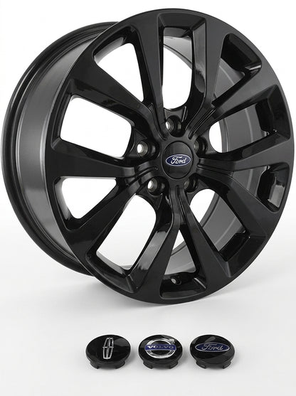 17x7.5 DAI Mission Gloss Black Rims 5x108 – Ford Escape, Bronco Sport & Maverick — with Ford, Lincoln and Volvo centre caps