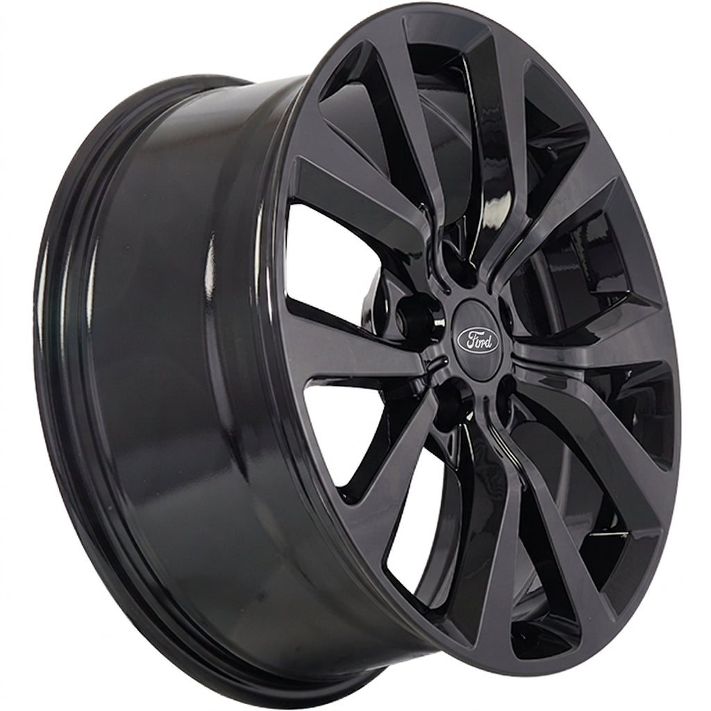 DAI Mission 17x7.5 Gloss Black rim 5x108, side view with Ford centre cap