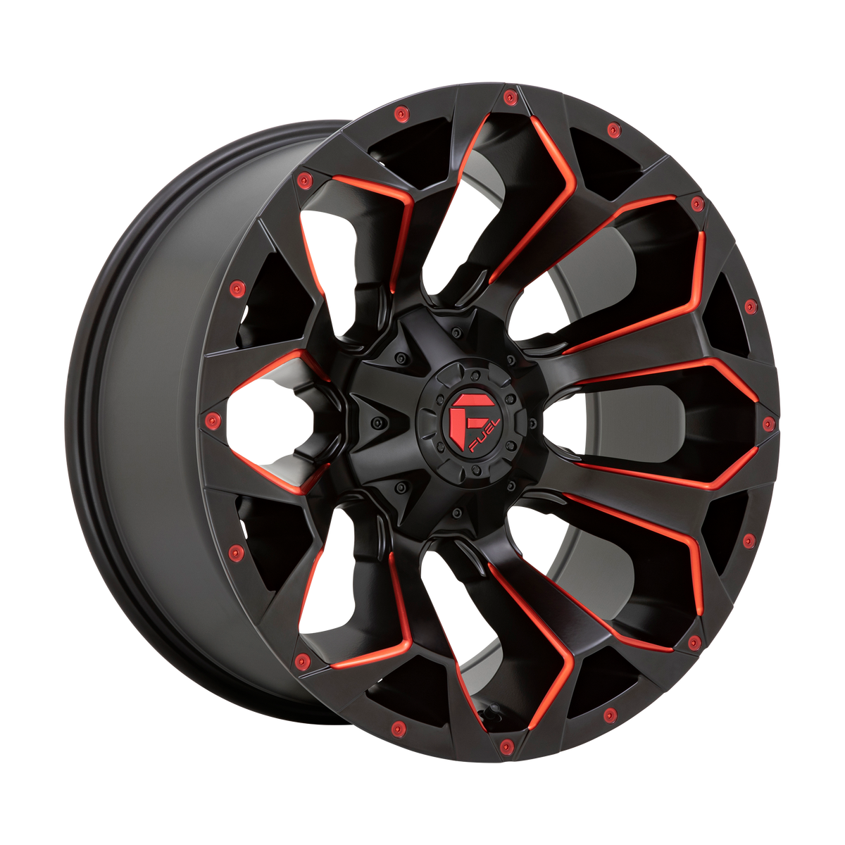 20x9 Fuel Assault Rims 6x135, 6x139.7 — Matte Black Red Milled