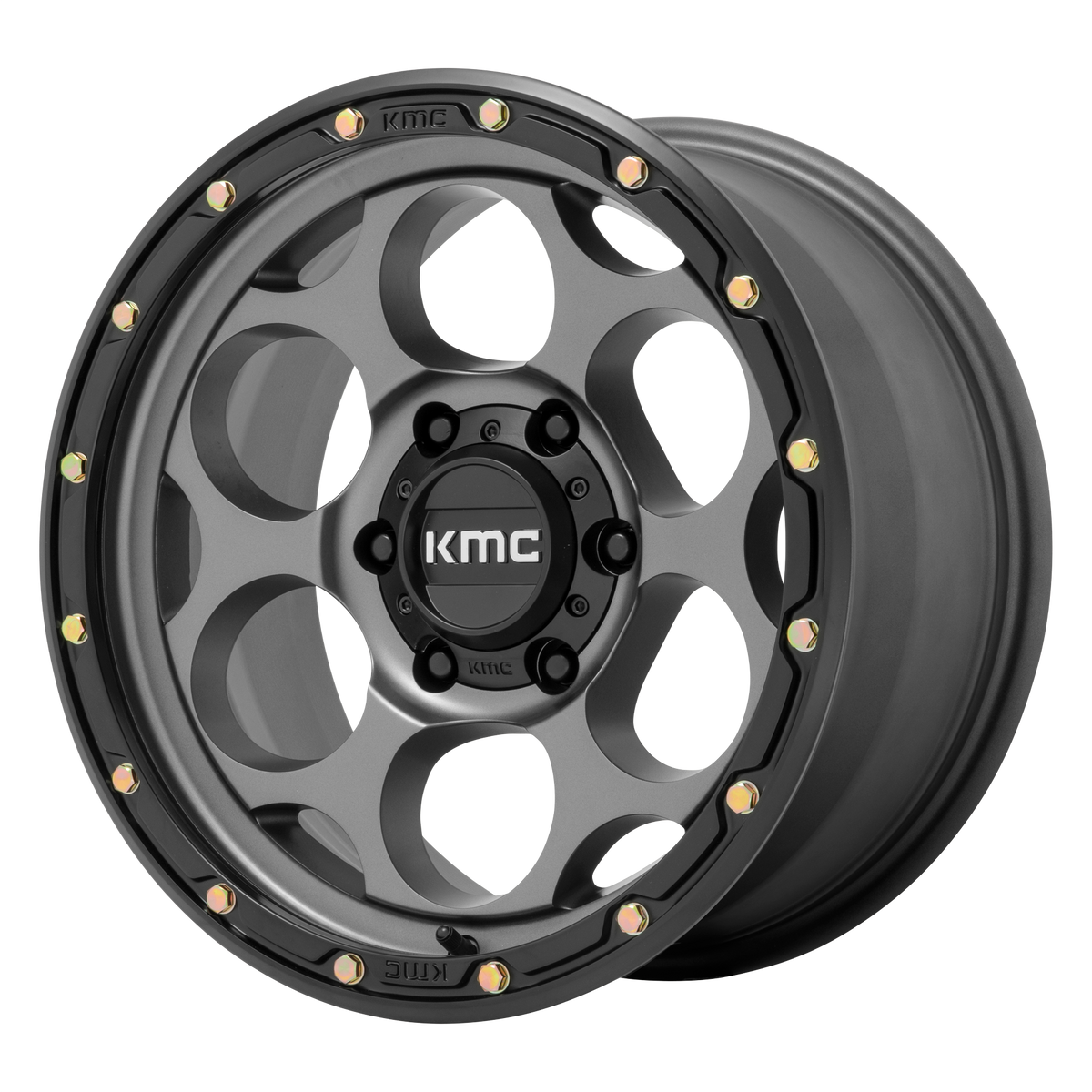 17x8.5 KMC Dirty Harry Rims 6x139.7 — Satin Gray W/ Black Lip
