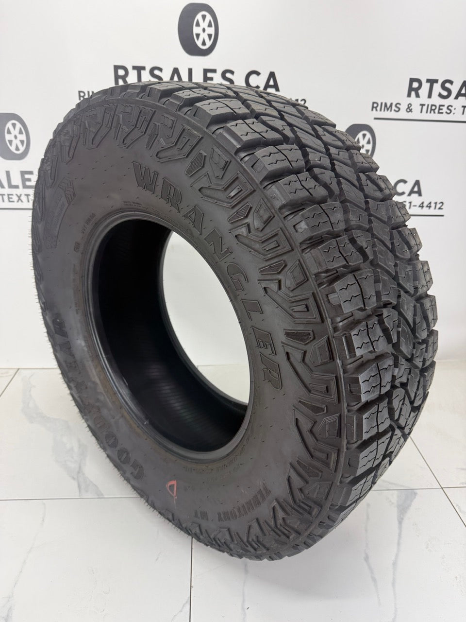 LT305/70R18 Goodyear Wrangler Territory MT new takeoff tire — sidewall and tread, R&T Sales Saskatoon