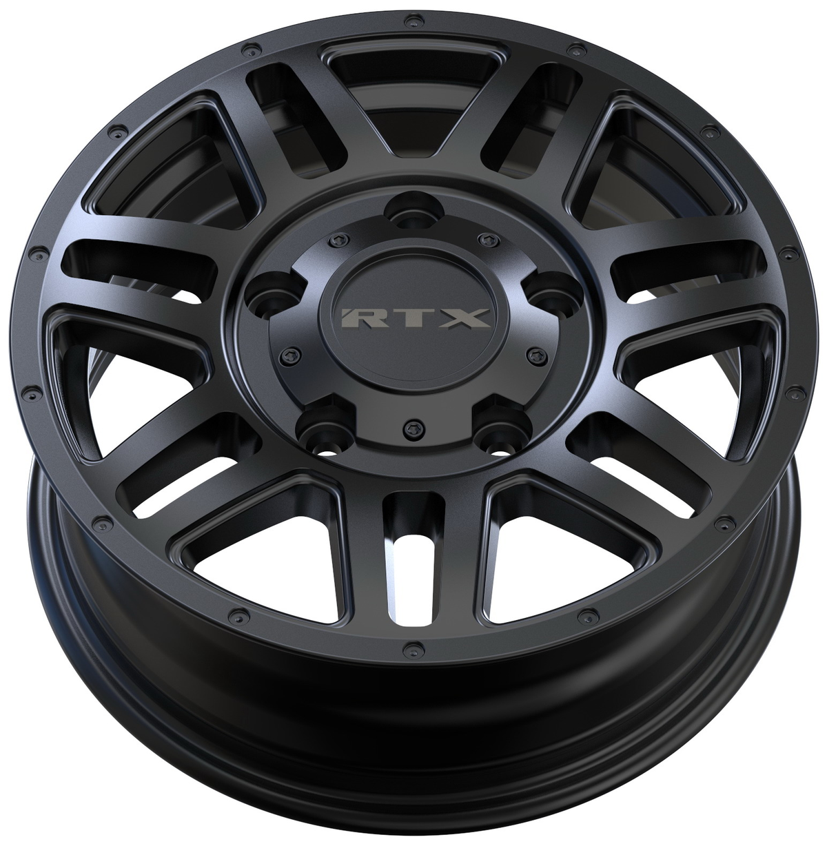 16x6 RTX Adventure Satin Black rim, 5x160 — profile view