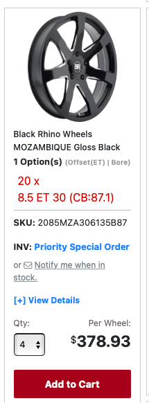 20x8.5 Black Rhino Mozambique Rims 6x135 - R&T Sales 