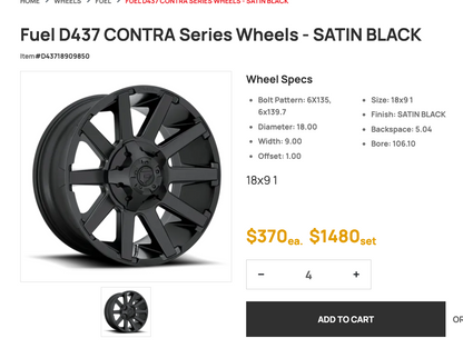 18x9 Fuel Contra Rims 6x139/135 +1mm - R&T Sales 