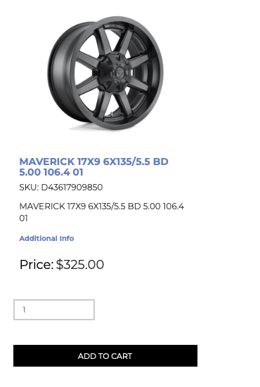 17x9 Fuel Maverick Rims 6x139.7/135 +1 - R&T Sales 