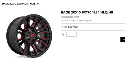 20x10 Fuel Rage Rims 8x170 - R&T Sales 