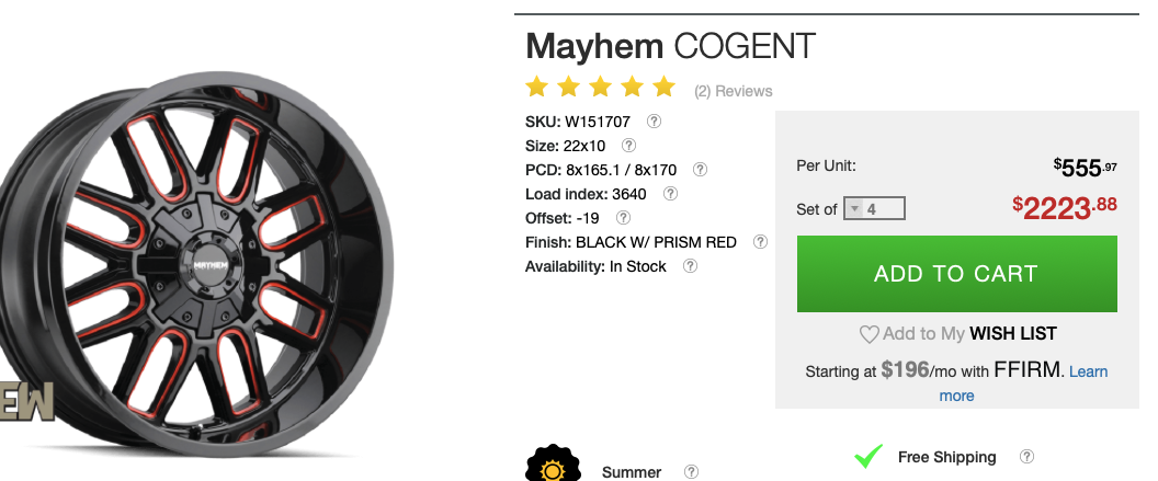 22x10 Mayhem Cogent Rims 8x170 8x165