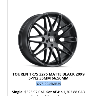 20x9 Touren TR75 Rims 5x112 - R&T Sales 