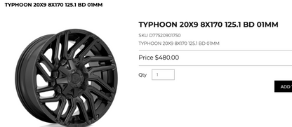 20x9 Fuel Typhoon Rims 8x170 - R&T Sales 