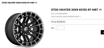 20x9 Fuel Heater Rims 6x135 - R&T Sales 