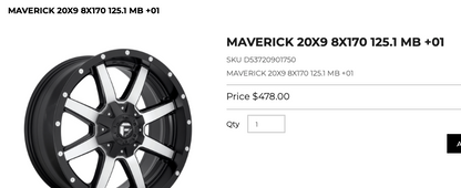 20x9 Fuel Maverick Rims 8x170 - R&T Sales 