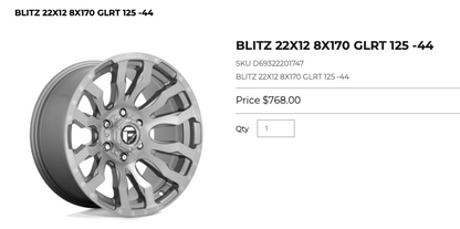 22x12 Fuel Blitz Rims 8x170