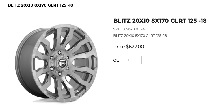 20x10 Fuel Blitz Rims 8x170