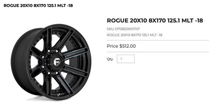 20x10 Fuel Rogue Rims 8x170