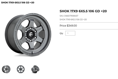 17x9 Fuel Shok Rims 6x139